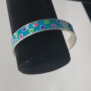 Silver Enamel Bangle: Turquoise with Blue, Green and Pink Polka Dots